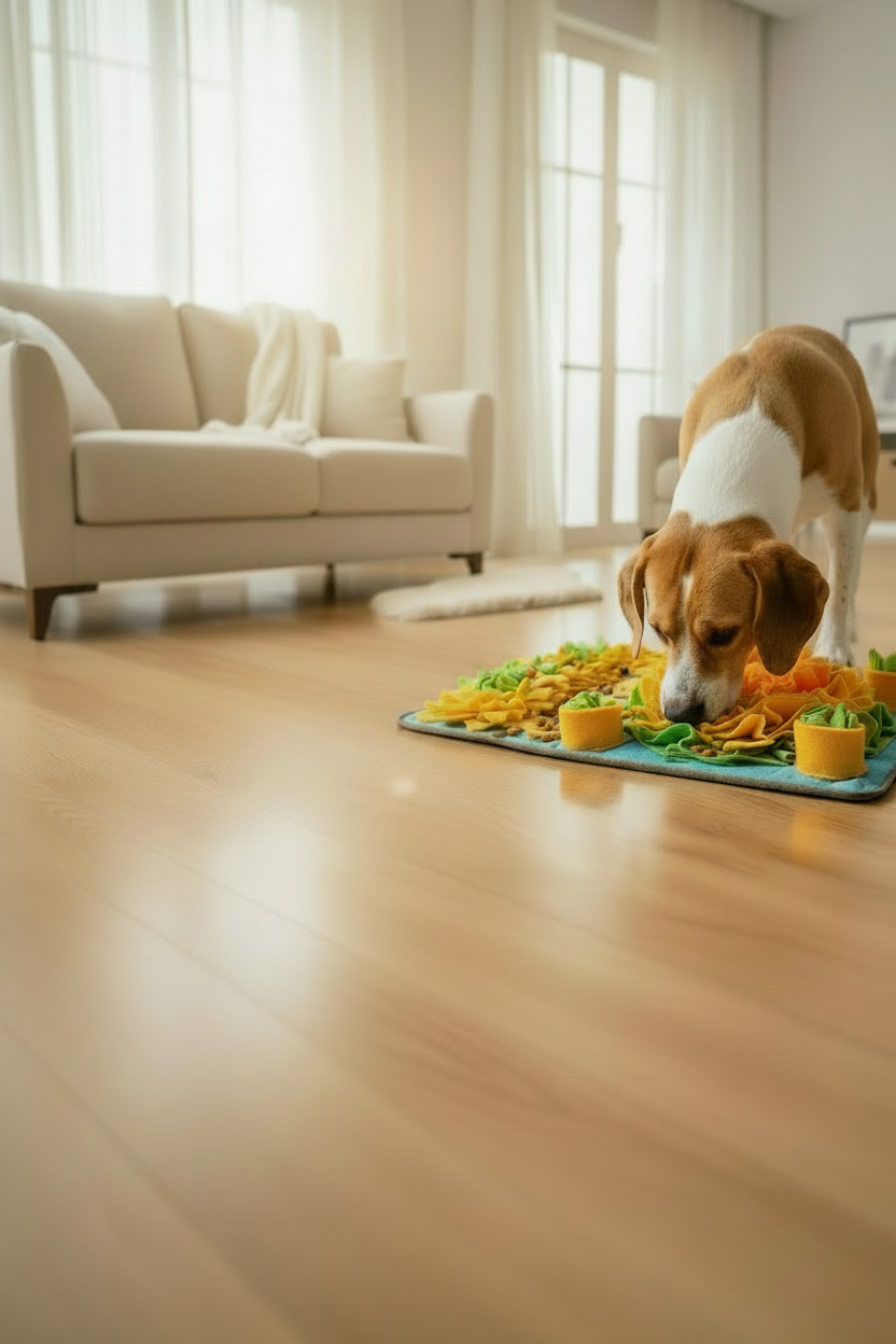Chien sur tapis vertical sol propre
