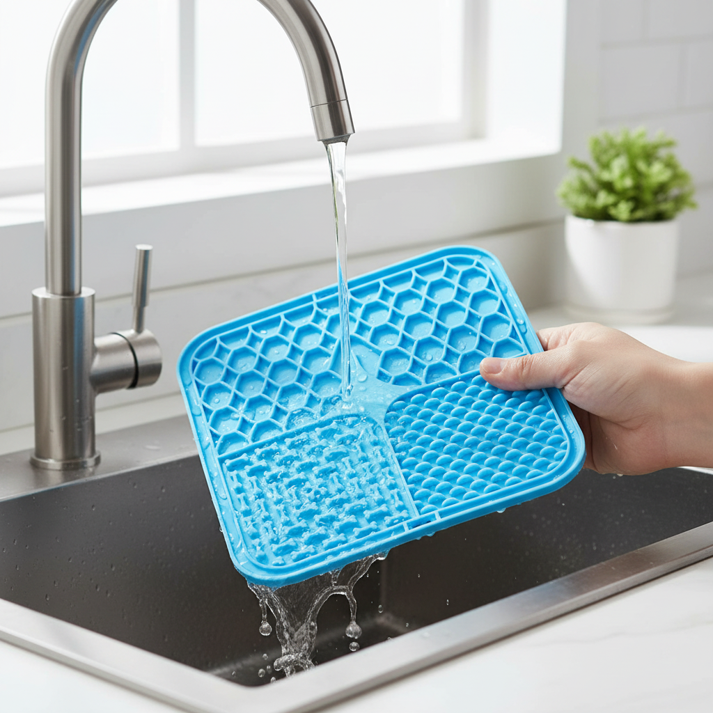 Tapis de léchage bleu sous l'eau